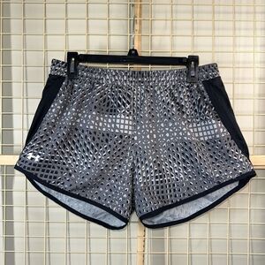 Under Armour Heat Gear Running Shorts Womens Size Medium Gray Black Print Lined